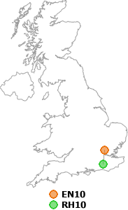 map showing distance between EN10 and RH10