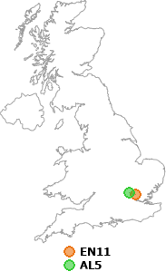 map showing distance between EN11 and AL5