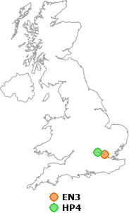 map showing distance between EN3 and HP4