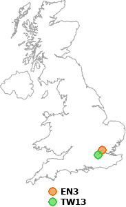 map showing distance between EN3 and TW13