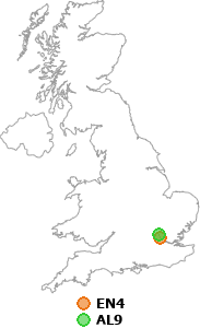 map showing distance between EN4 and AL9