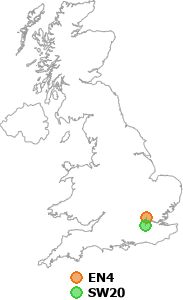 map showing distance between EN4 and SW20