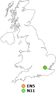 map showing distance between EN5 and N11
