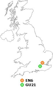 map showing distance between EN6 and GU21