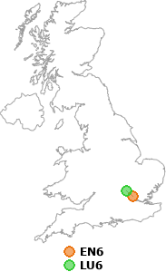 map showing distance between EN6 and LU6