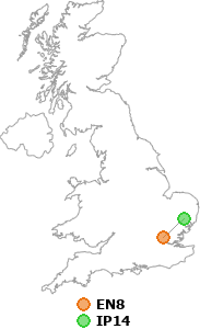 map showing distance between EN8 and IP14