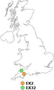 map showing distance between EX2 and EX32