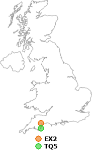 map showing distance between EX2 and TQ5