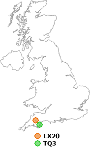 map showing distance between EX20 and TQ3