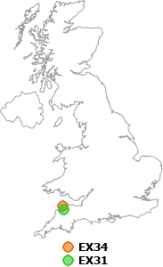map showing distance between EX34 and EX31