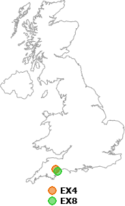 map showing distance between EX4 and EX8