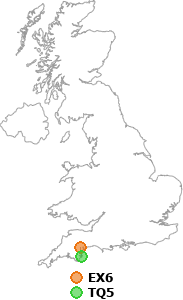 map showing distance between EX6 and TQ5