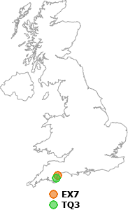 map showing distance between EX7 and TQ3