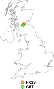 map showing distance between FK13 and G67