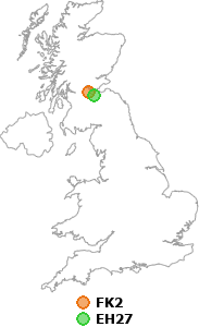 map showing distance between FK2 and EH27
