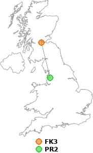 map showing distance between FK3 and PR2