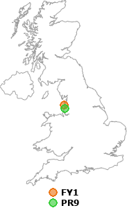 map showing distance between FY1 and PR9