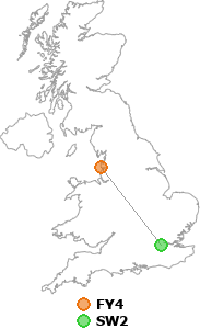 map showing distance between FY4 and SW2
