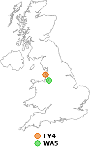 map showing distance between FY4 and WA5