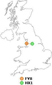 map showing distance between FY8 and HX1