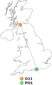 map showing distance between G11 and PO1