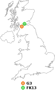 map showing distance between G3 and FK13