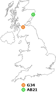 map showing distance between G34 and AB21