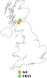 map showing distance between G4 and FK15