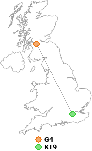 map showing distance between G4 and KT9
