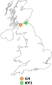 map showing distance between G4 and KY1