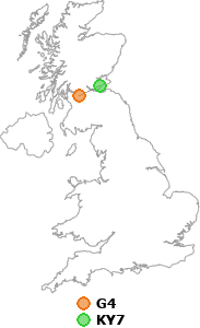 map showing distance between G4 and KY7