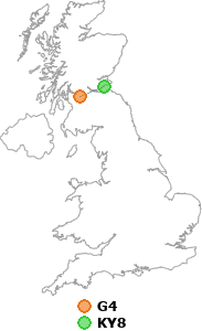map showing distance between G4 and KY8