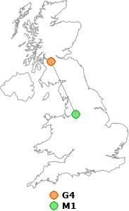 map showing distance between G4 and M1