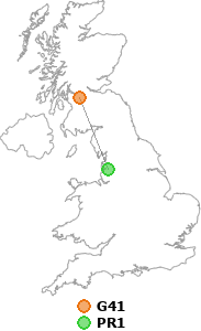 map showing distance between G41 and PR1