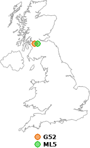 map showing distance between G52 and ML5