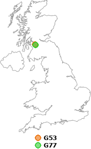 map showing distance between G53 and G77
