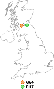 map showing distance between G64 and EH7