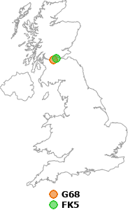 map showing distance between G68 and FK5