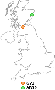 map showing distance between G71 and AB32