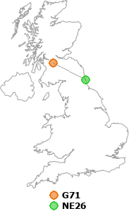 map showing distance between G71 and NE26