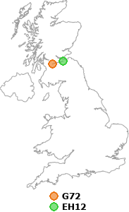 map showing distance between G72 and EH12