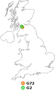 map showing distance between G72 and G2