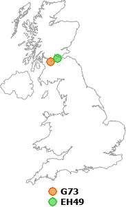 map showing distance between G73 and EH49