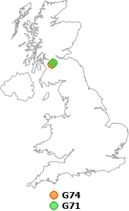 map showing distance between G74 and G71