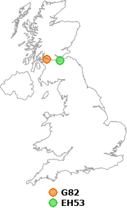 map showing distance between G82 and EH53