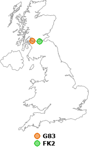 map showing distance between G83 and FK2