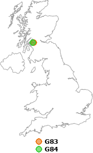 map showing distance between G83 and G84