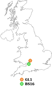 map showing distance between GL1 and BS16