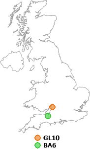 map showing distance between GL10 and BA6
