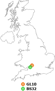 map showing distance between GL10 and BS32